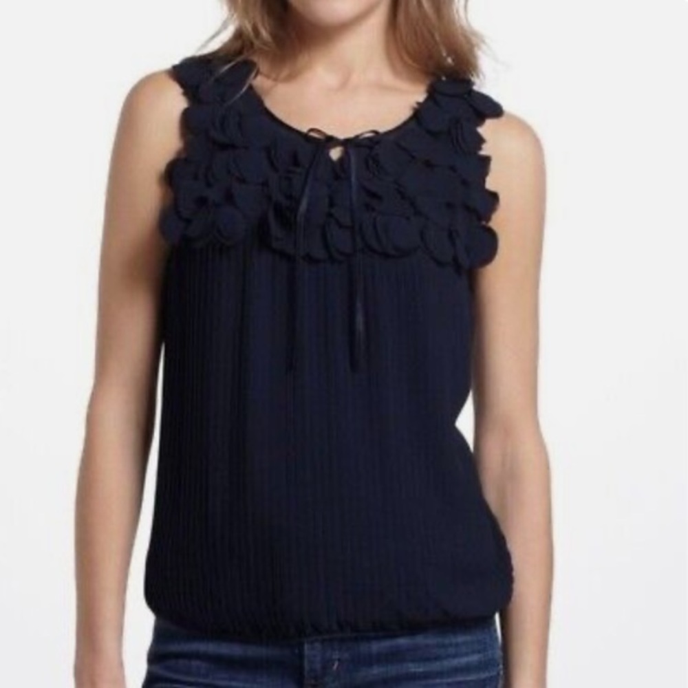 Anthropologie Navy Petal Pleated Blouse by Leif Notes Sz 4